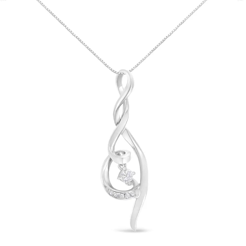 Diamond Swirl Solitaire Pendant in 10K White Gold 1/10 Cttw