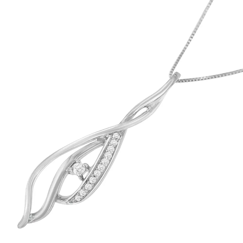 Diamond Cascade Twist Pendant Necklace in 10K White Gold 1/10 Cttw