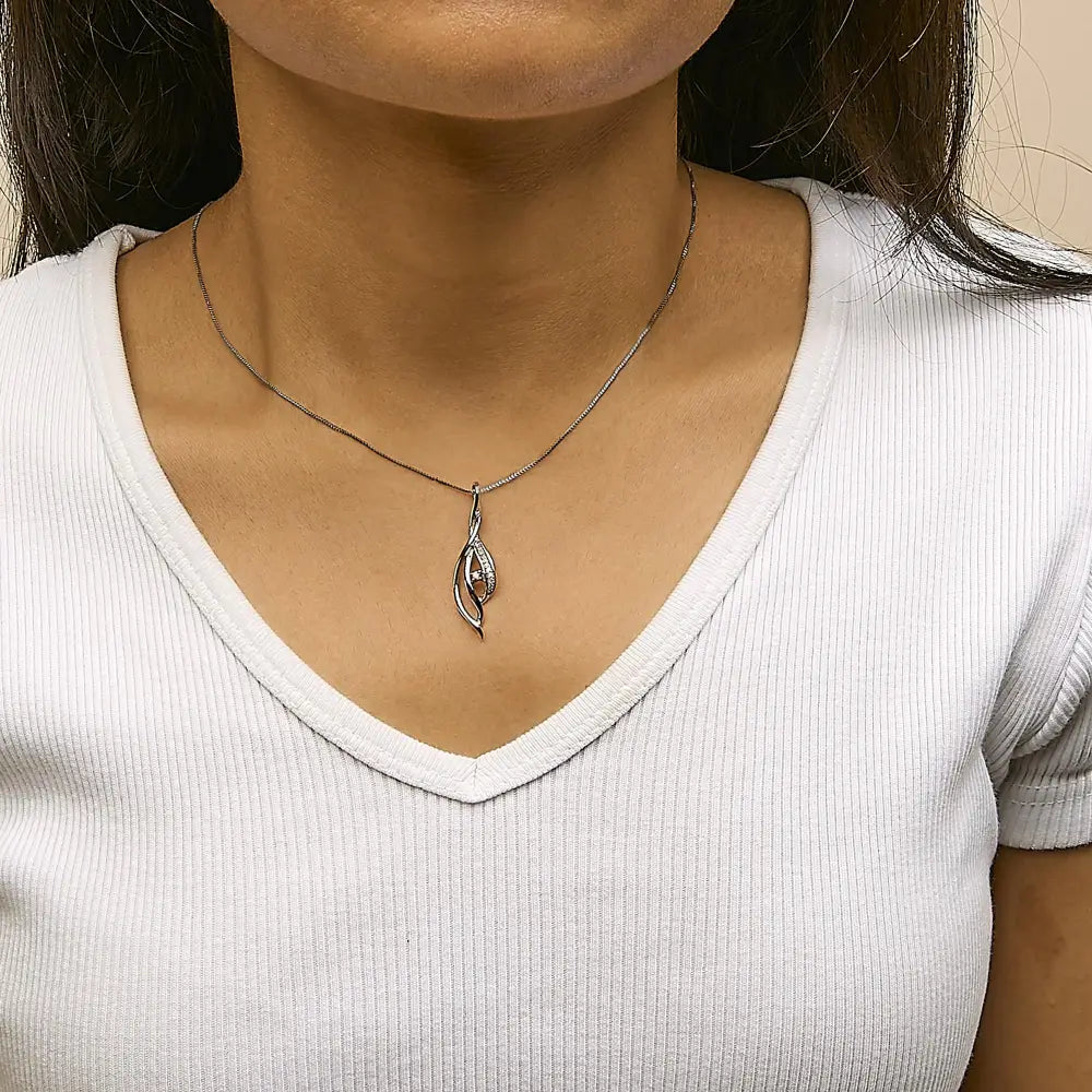 Diamond Cascade Twist Pendant Necklace in 10K White Gold 1/10 Cttw