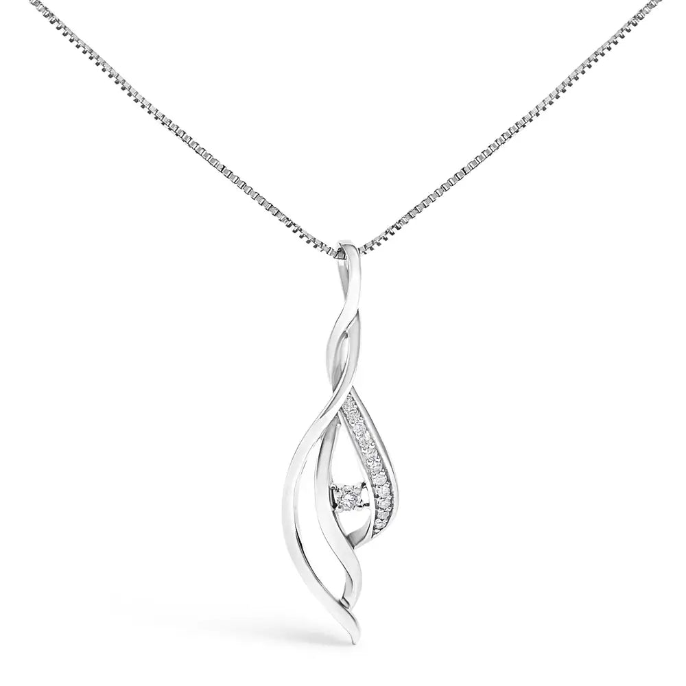 Diamond Cascade Twist Pendant Necklace in 10K White Gold 1/10 Cttw