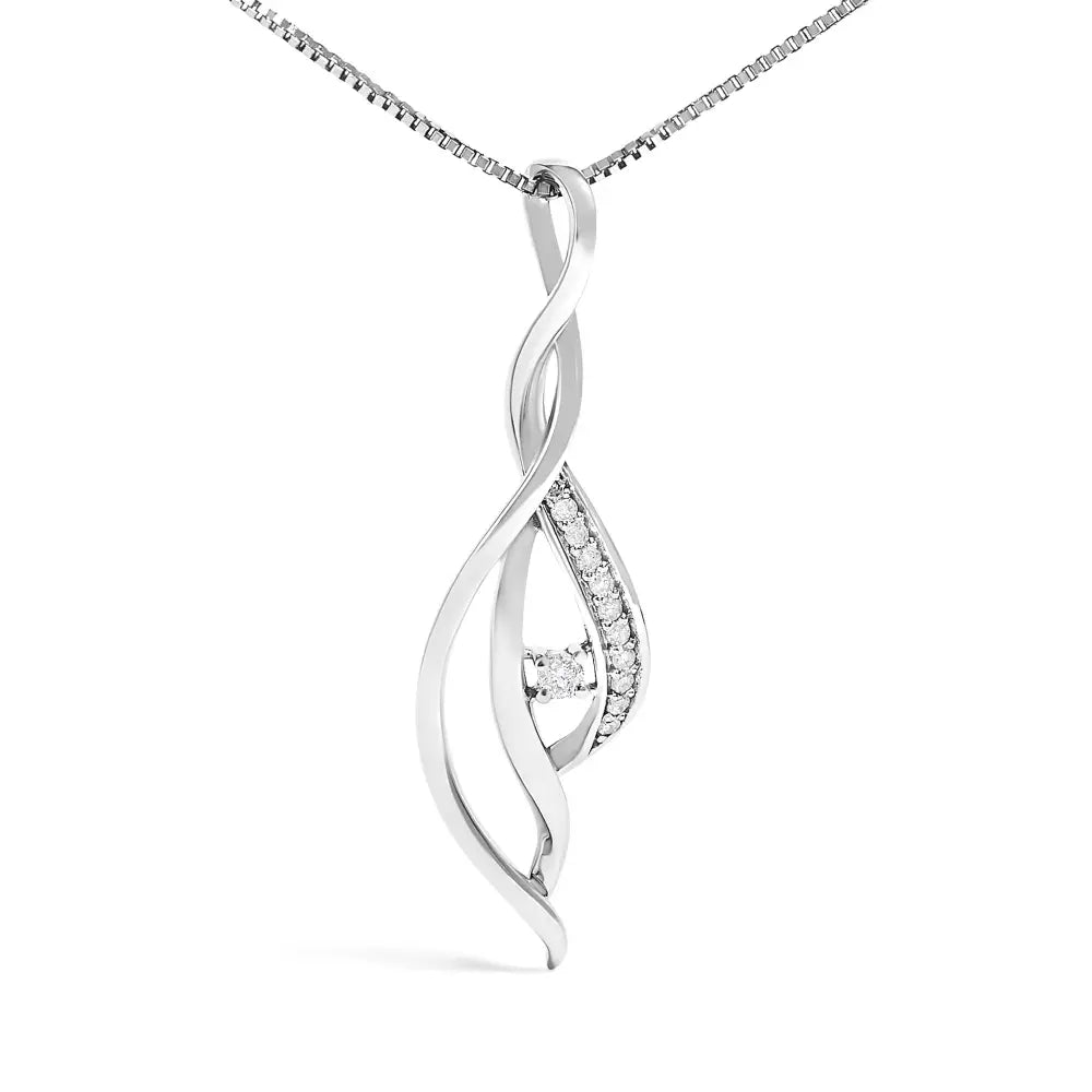 Diamond Cascade Twist Pendant Necklace in 10K White Gold 1/10 Cttw