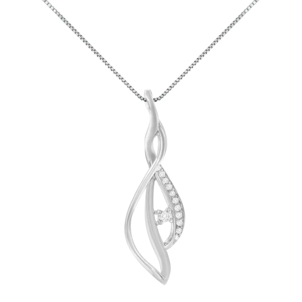 Diamond Cascade Twist Pendant Necklace in 10K White Gold 1/10 Cttw