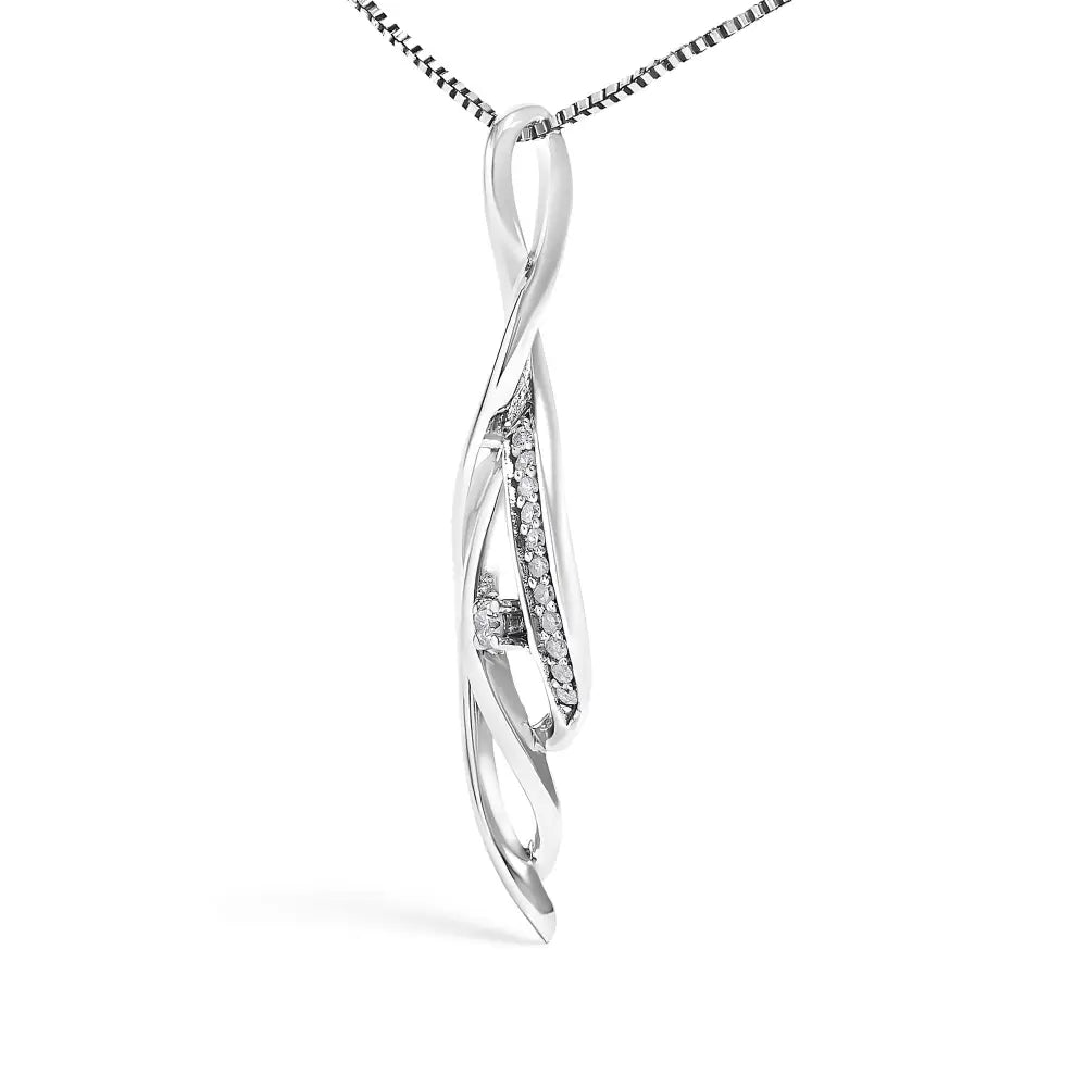 Diamond Cascade Twist Pendant Necklace in 10K White Gold 1/10 Cttw