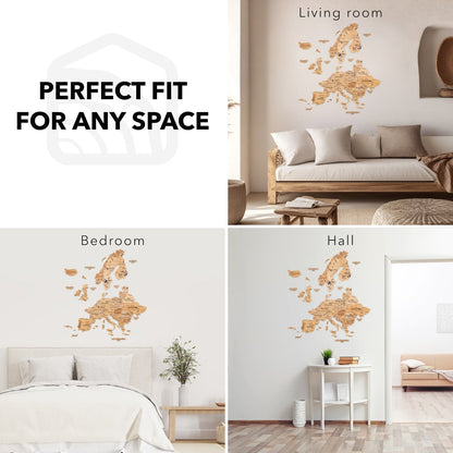 3D Europe Wooden Map Gold