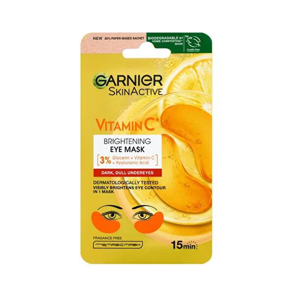 Garnier Brightening Eye Mask with Vitamin C & Hyaluronic Acid - Hypoallergenic Skincare for Dark Circles & Puffiness