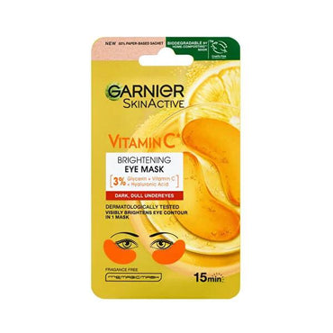 Garnier Brightening Eye Mask with Vitamin C & Hyaluronic Acid - Hypoallergenic Skincare for Dark Circles & Puffiness