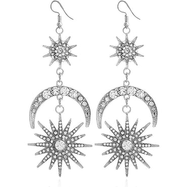 Exaggerated Luxury Sun Moon Stars Drop Earrings