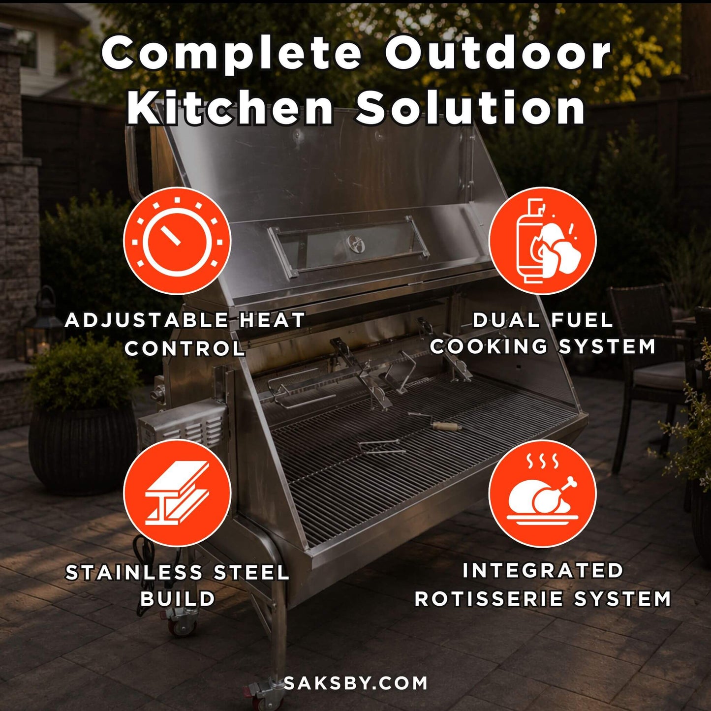 Extra-Large Stainless Steel Propane And Charcoal BBQ Rotisserie (SAK14873)