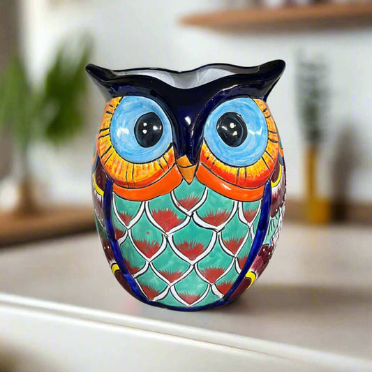 Extra Large Talavera Owl Planter | Hand-Painted Mexican Decor