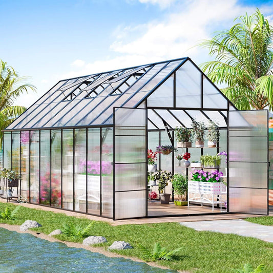 [10X20FT] Extra-Large Heavy-Duty Outdoor Backyard Greenhouse With Adjustable Roof Vents, 4MM (SAK59482)