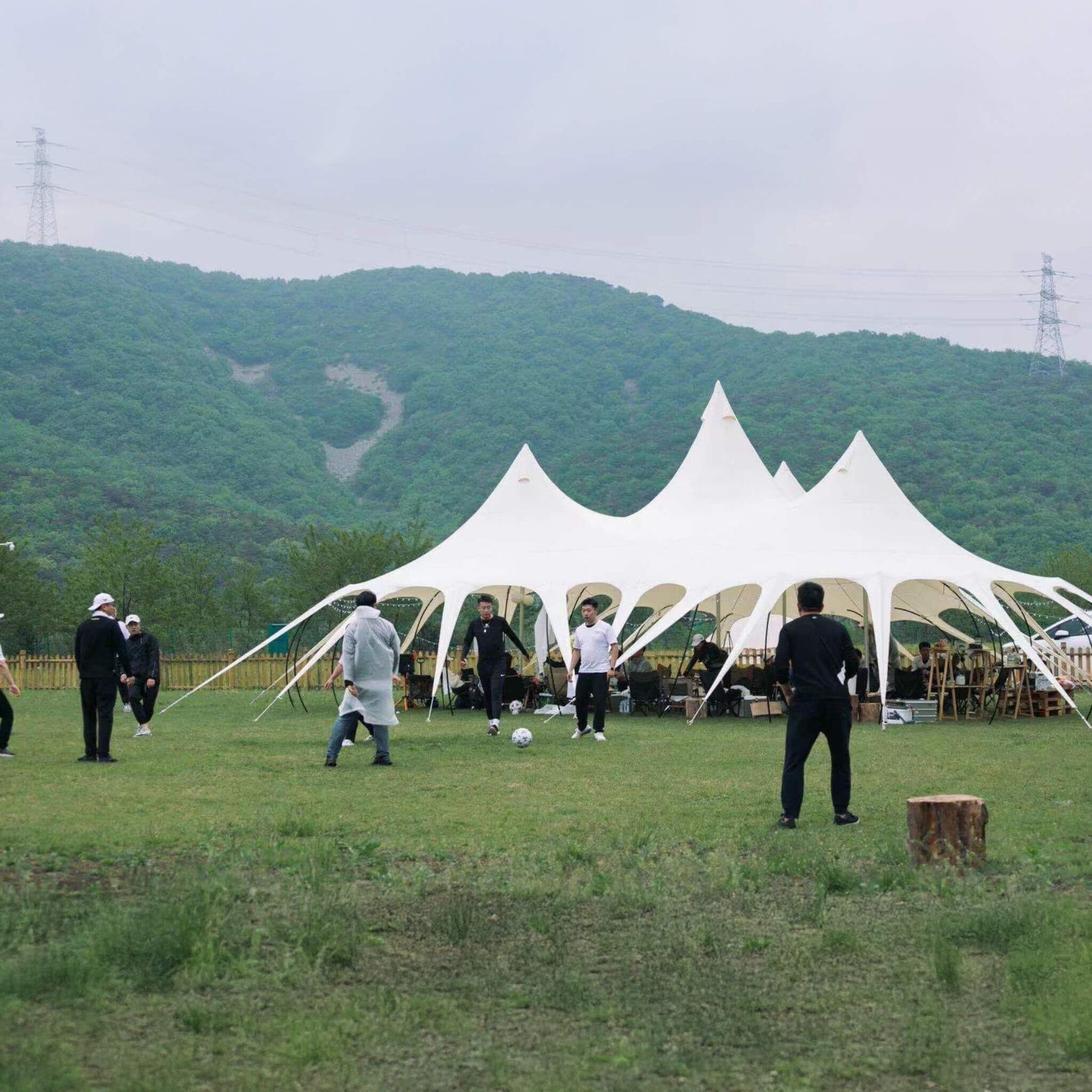 Outdoor tarp canopy for recreation with mountain view