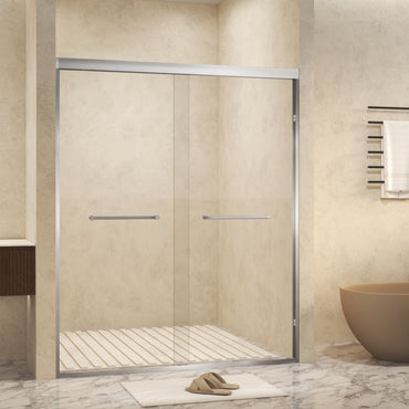 56-60in x 72in Aluminum Frame Double Sliding Shower Door, Brushed Nickel, 6mm