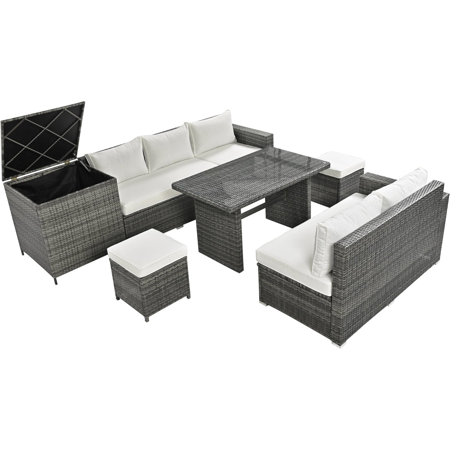 Outdoor 6-Piece All Weather PE Rattan Sofa Set, Garden Patio Wicker Sectional