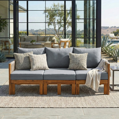 Chaise Lounge Acacia Wood Rope Natural Gray Cushion Convertible 3 Seat
