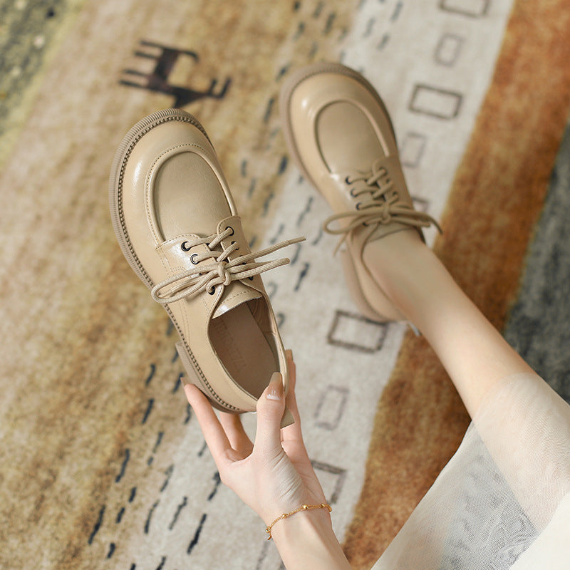 Versatile Soft-soled British-style Lace-up Leather Shoes For Women