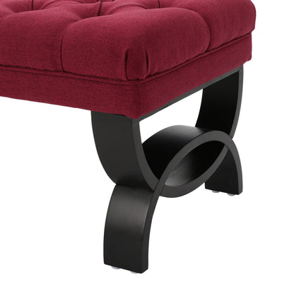 Ottoman Bench Button Tufting Half-Circle Legs, Red Fabric, 41x17x16.75