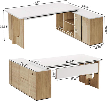 Premium White Engineered Wood Corner Desk 74.8 Inches