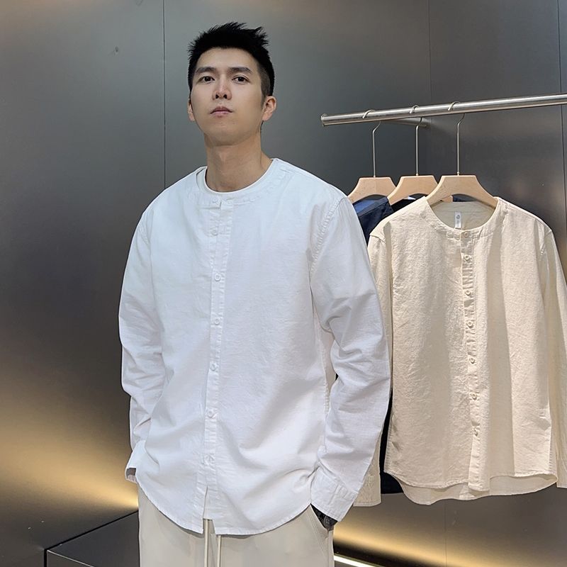 Chinese-style Vintage Mandarin-collar Linen Shirt