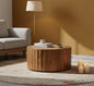 Artisan Solid Mango Wood Rivera Rattan Round Coffee Table, Brown