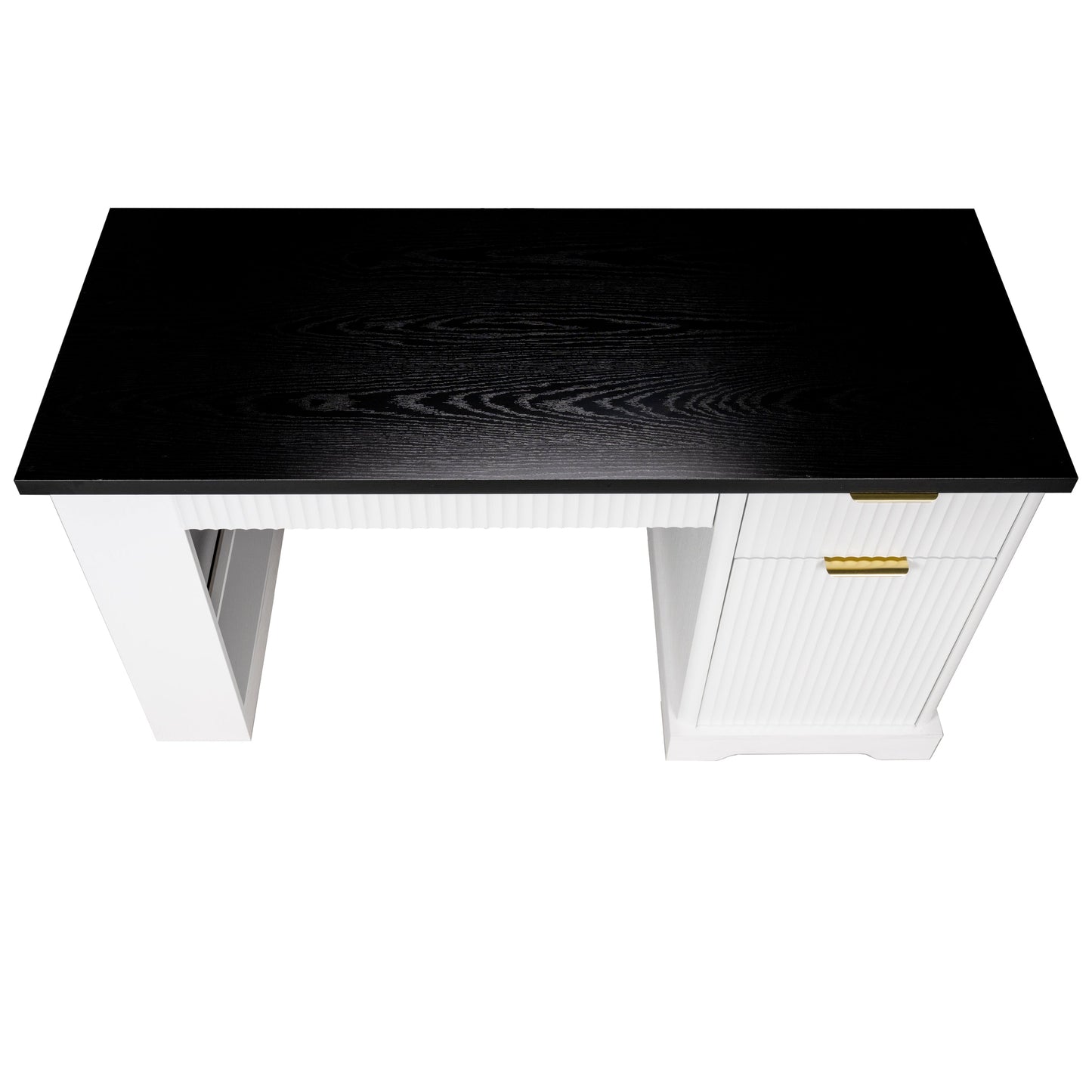 55' Modern Fluted Office Desk with Storage Cabinet and Drawers, Computer Writ...