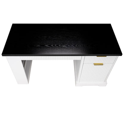 55' Modern Fluted Office Desk with Storage Cabinet and Drawers, Computer Writ...