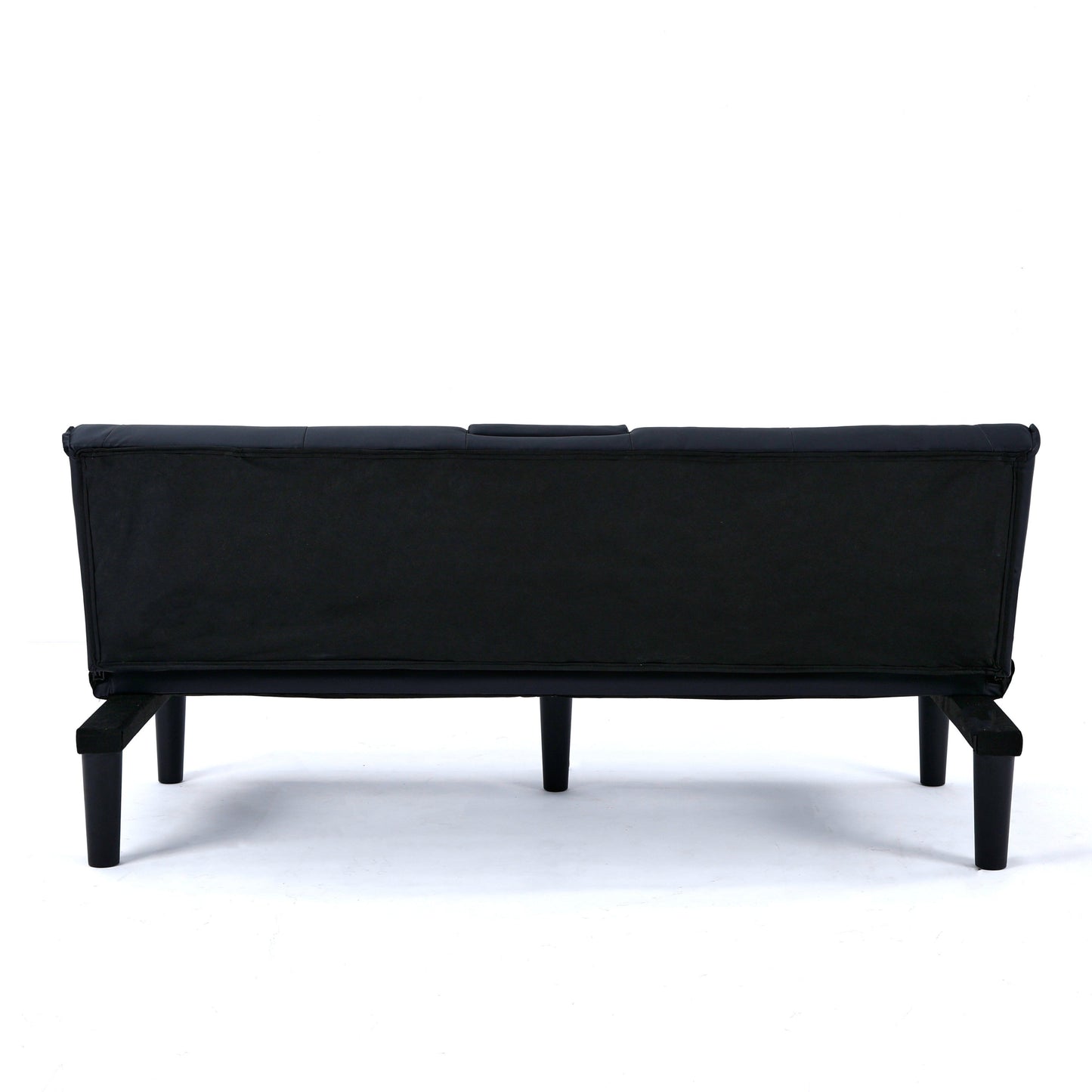 67-inch Black PVC Multi-Functional Sofa Bed with Foldable Design and Cup Holder