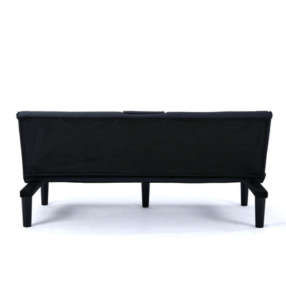67-inch Black PVC Multi-Functional Sofa Bed with Foldable Design and Cup Holder