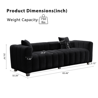 Sofa Modular Velvet Teddy Black 3 Seat Metal Legs 87 In 750 LB