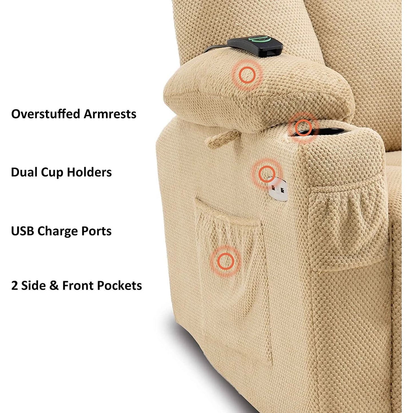 Fabric Electric Recliner Chair With Heat Remote Control