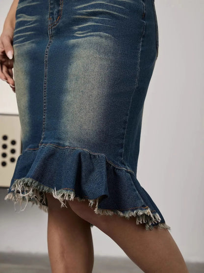 Raw Hem Mermaid Denim Skirt