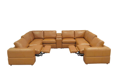 Sectional Sofa Modular Leather Match Ginger 8 Seat 2 Recliners 140 In