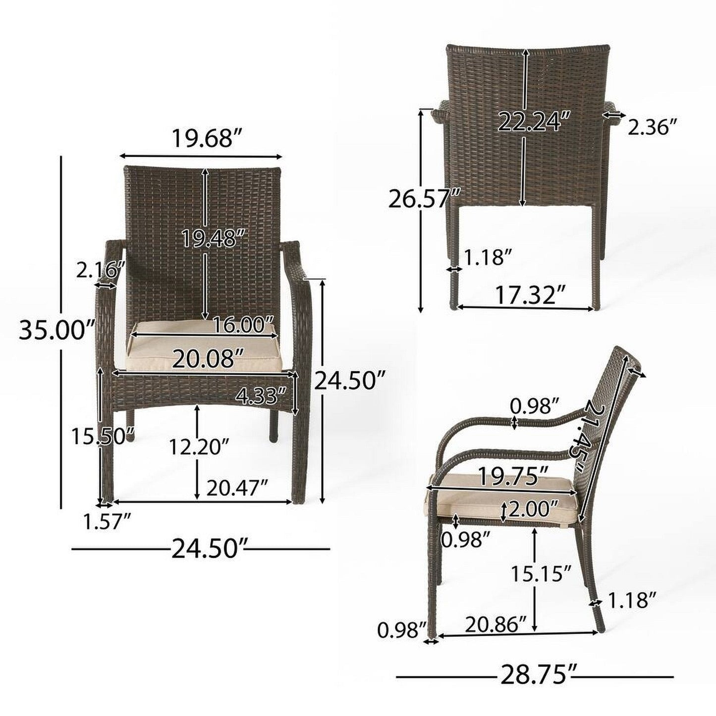 6 Pcs Outdoor Acacia Wood Dining Set with PE Rattan Stacking Chair, Grey