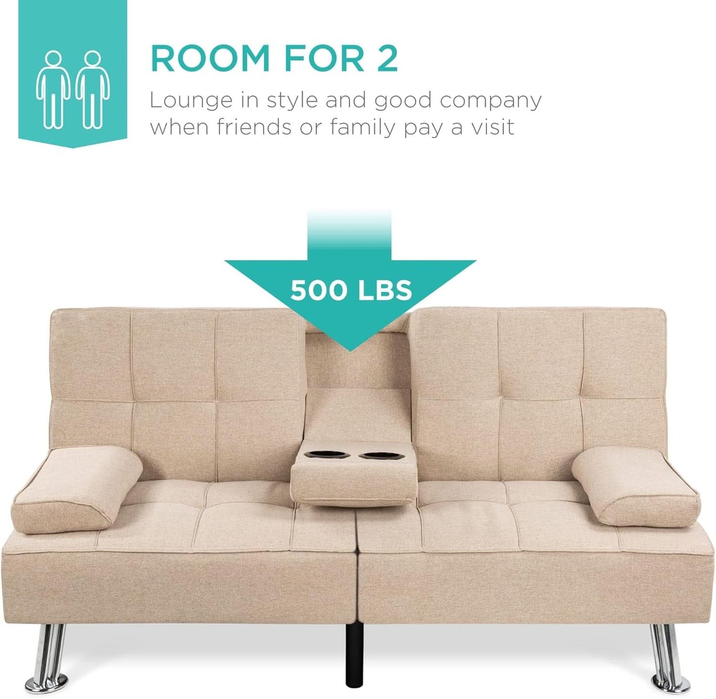 Beige Linen Folding Futon With Three Position Recline