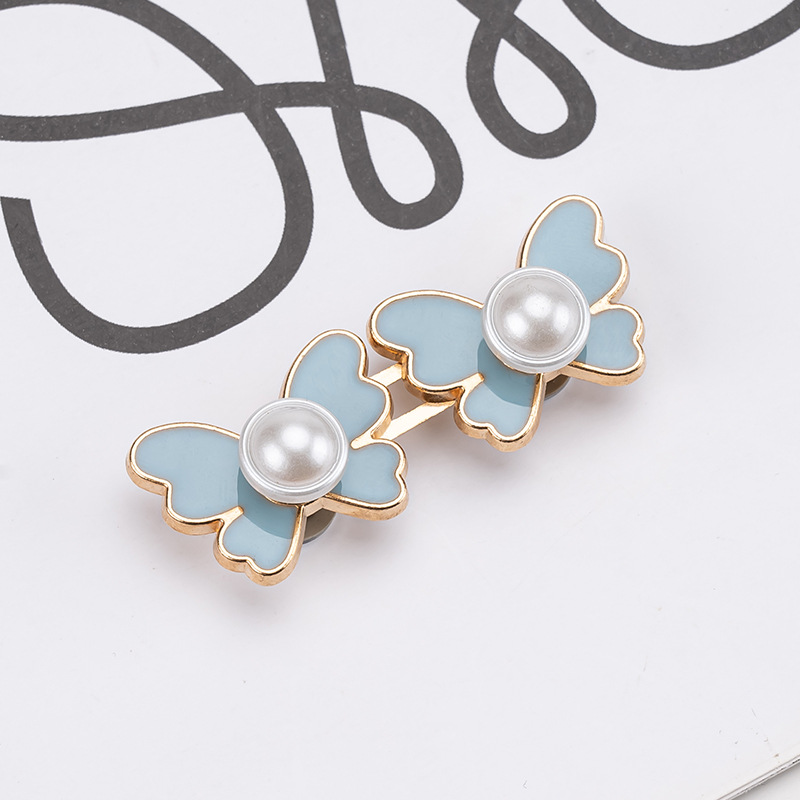 Pearl butterfly waist buckle-pink-alloy-1 pair
