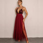 Joyfunear Cross Back Plunge Sequin Top Tulle Dress