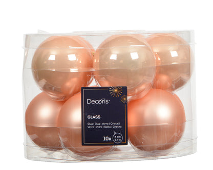 Glass 2.4" Ornaments - 10 piece Set - Peach Pearl