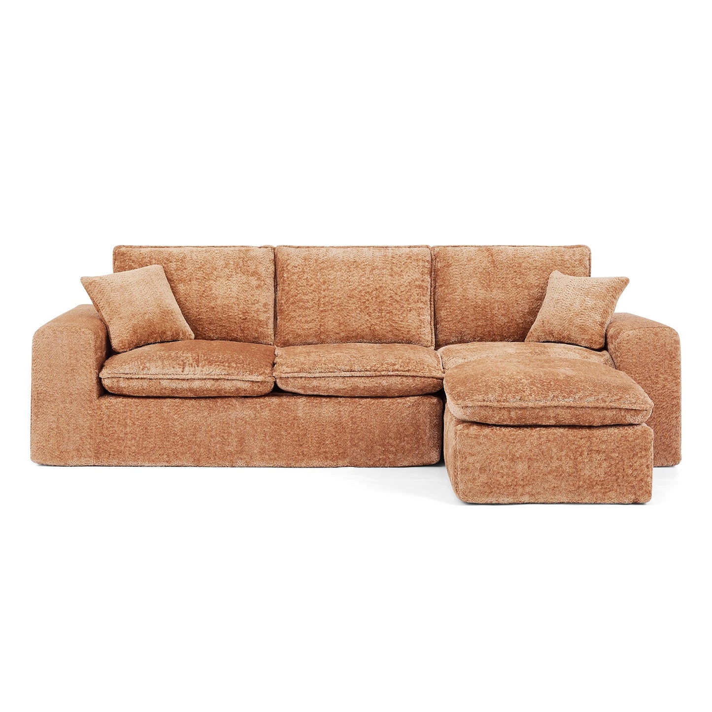 Sectional Sofa Modular Boucle Orange 4 Seat Reversible Chaise 107 In