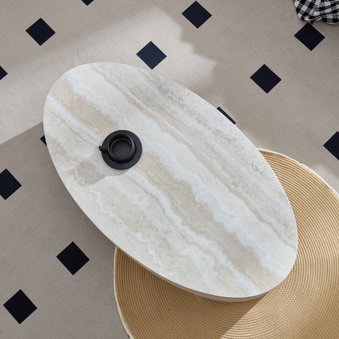 Oval Natural Marble Coffee Side Table for Living Room