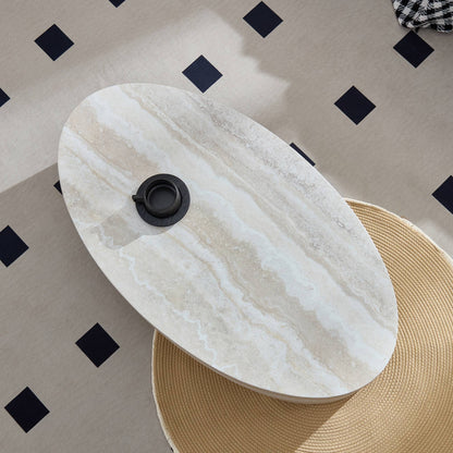 Oval Natural Marble Coffee Side Table for Living Room