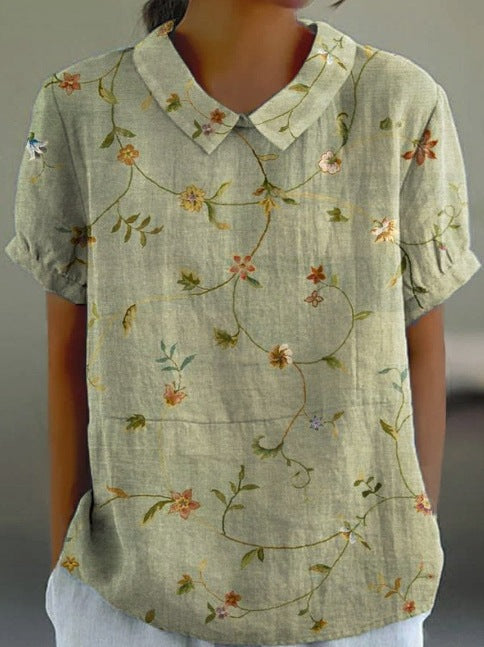 Stylish Digital-print Lapel Short-sleeve Shirt