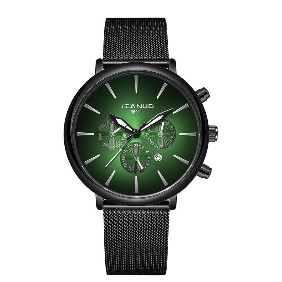 Mens Mesh-band Watch Fashionable Quartz Timepiece With Calendar Suitable For Business And Casual Occasions