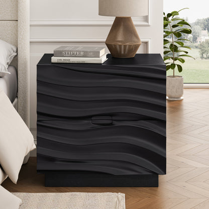 Solid Wood Nightstands Set of 2, 2 Drawers, No Handles, Living Room, Black