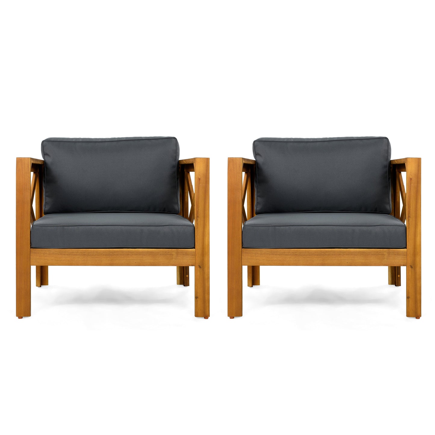 Outdoor Conversation Set Acacia Wood Teak Dark Gray Cushion 3 Piece