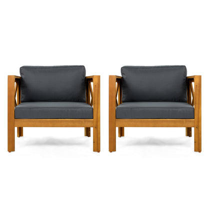 Outdoor Conversation Set Acacia Wood Teak Dark Gray Cushion 3 Piece