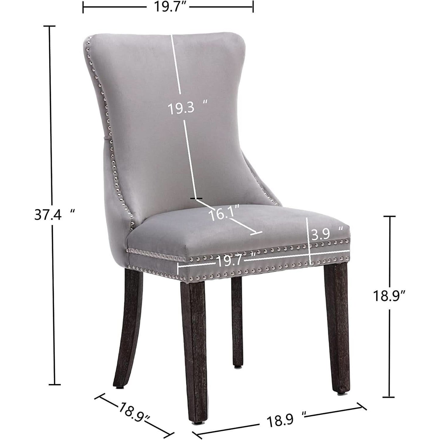 Set Of 2 Light Gray Velvet Tufted Wingback Dining Chairs Nailhead