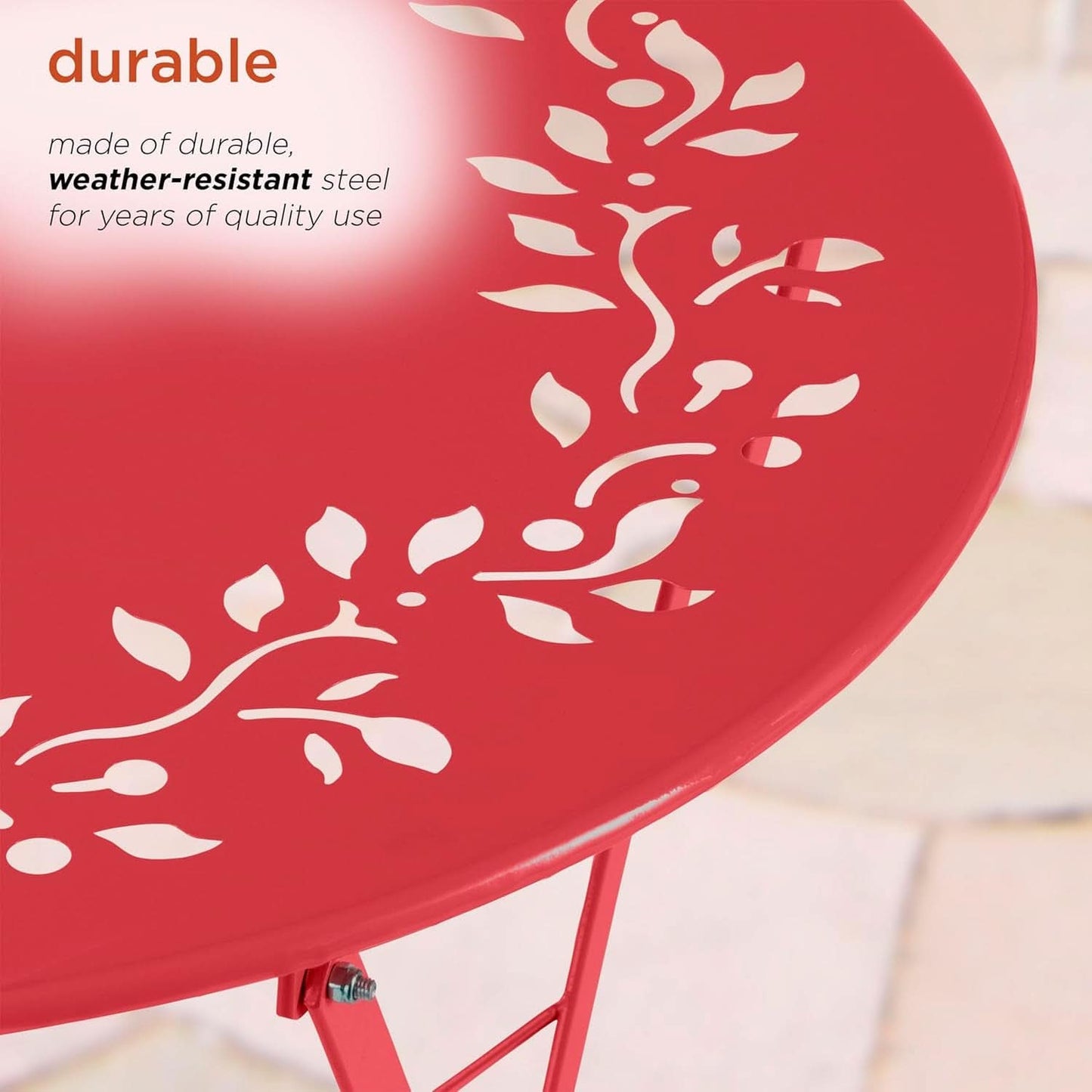 Indoor Outdoor 3 Piece Folding Bistro Set Red Table Chairs