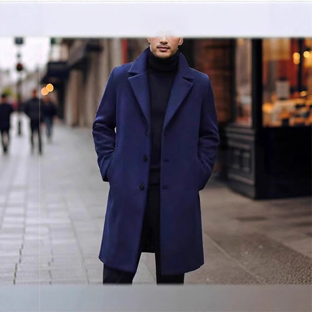 New Men's Casual Wool Coat Long Style