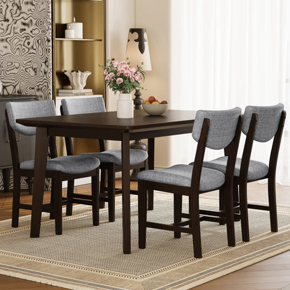 Rustic 5-Piece Dining Set - 1 Solid Wood Table + 4 Upholstered Chairs,