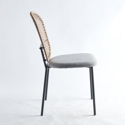 Dining Chair Sennit Style Black Metal Frame Natural Fiber Seat Set of 4
