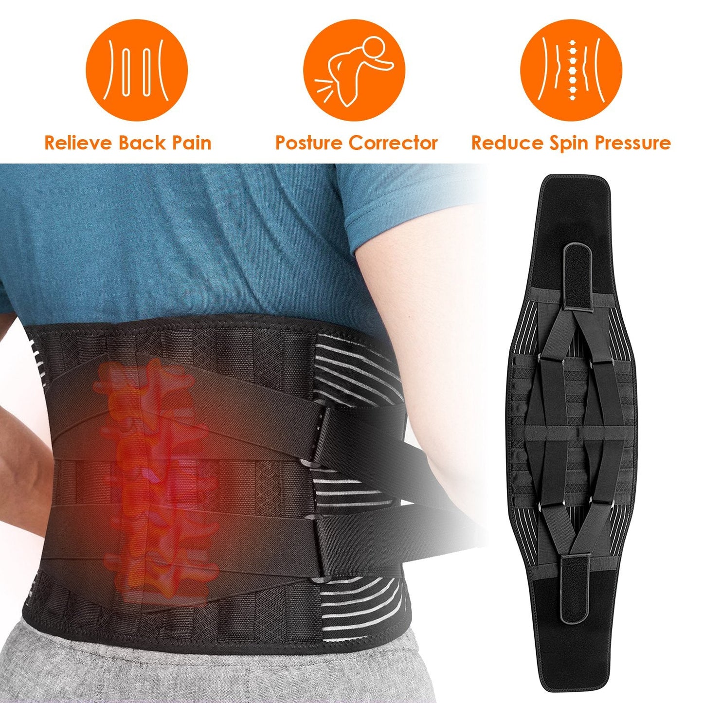 Adjustable Back Support Brace Breathable Lumbar Support Belt for Men and Women